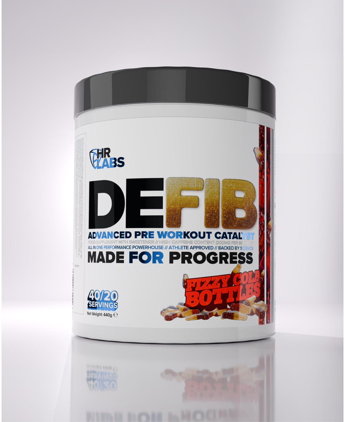HR Labs Defib 440g Fizzy Cola Bottles pre-workout