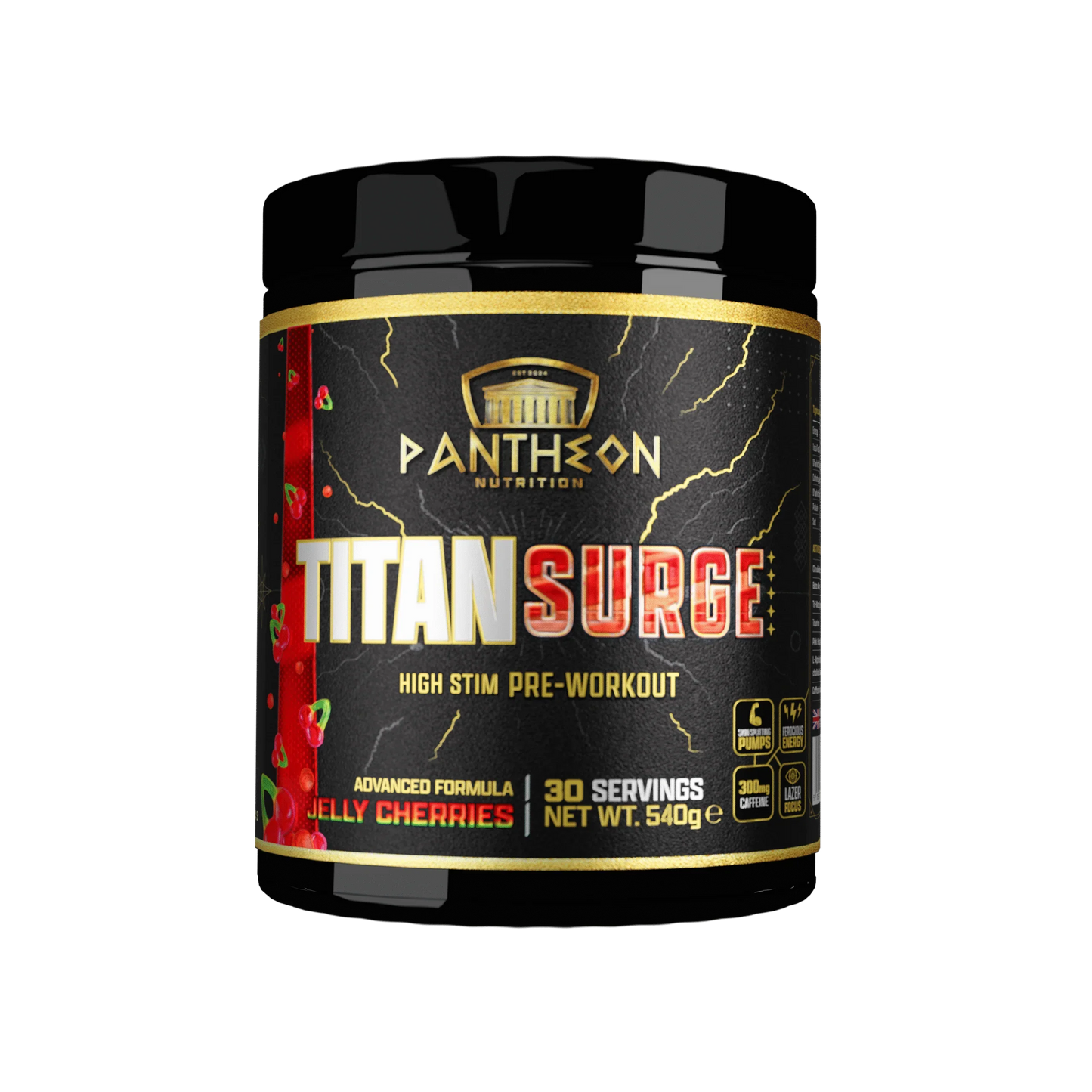 Pantheon Nutrition Titan Surge High Stim Pre-Workout, Jelly Cherries