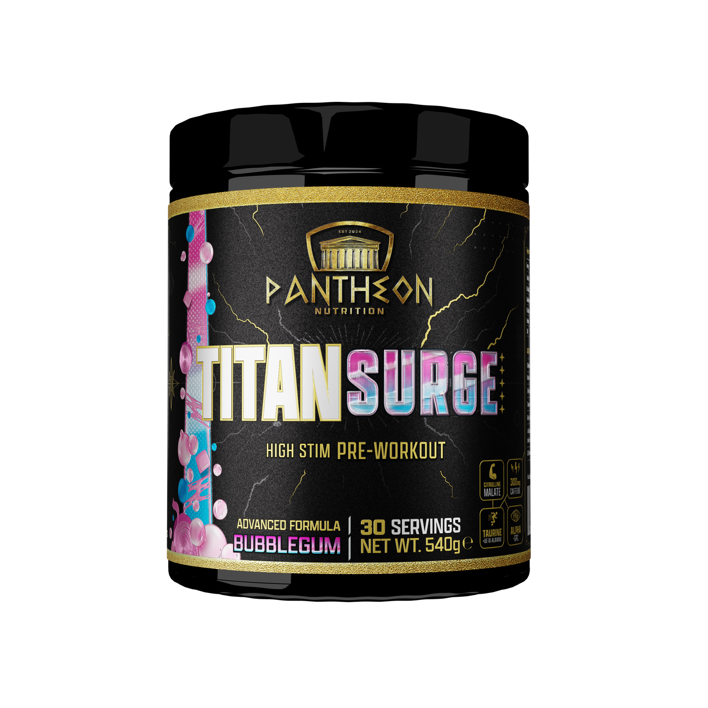 Pantheon Nutrition Titan Surge High Stim Pre-Workout, Bubblegum