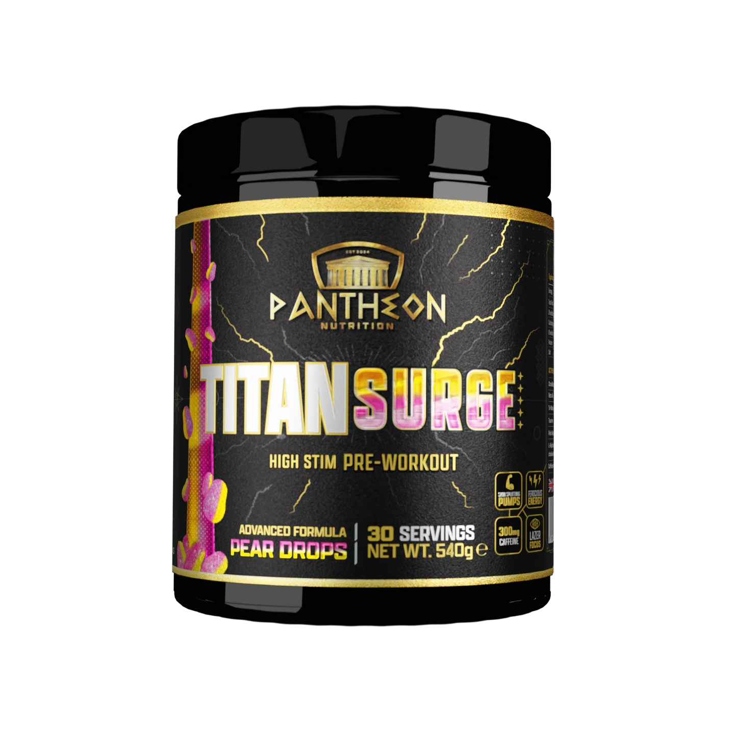 Pantheon Nutrition Titan Surge High Stim Pre-Workout, Pear Drops