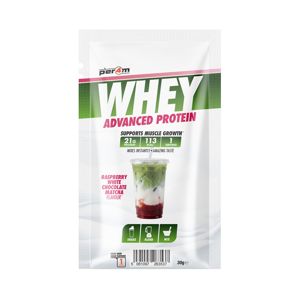 Per4m Advanced Whey sachet Raspberry White Chocolate Matcha