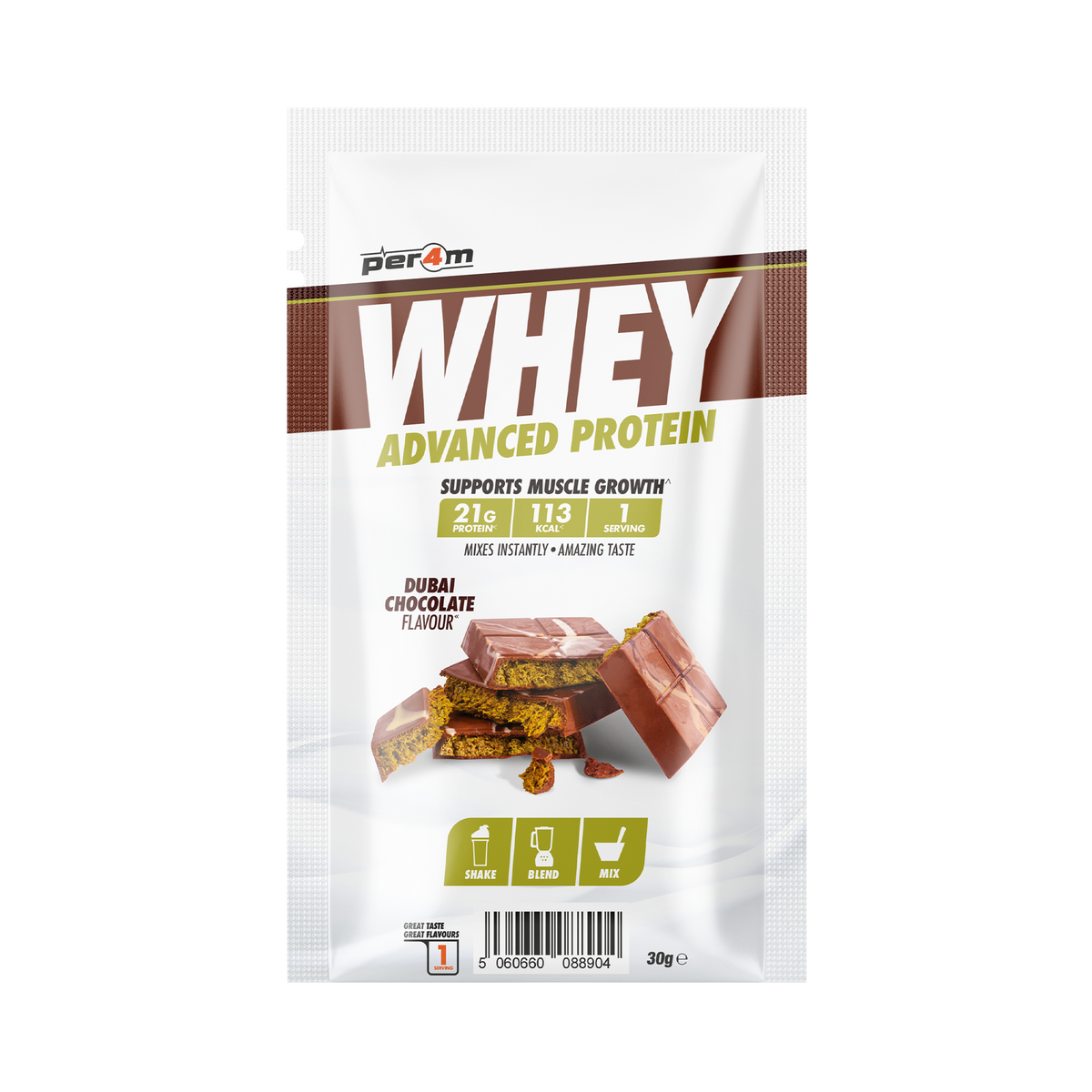Per4m Advanced Whey sachet Dubai Chocolate