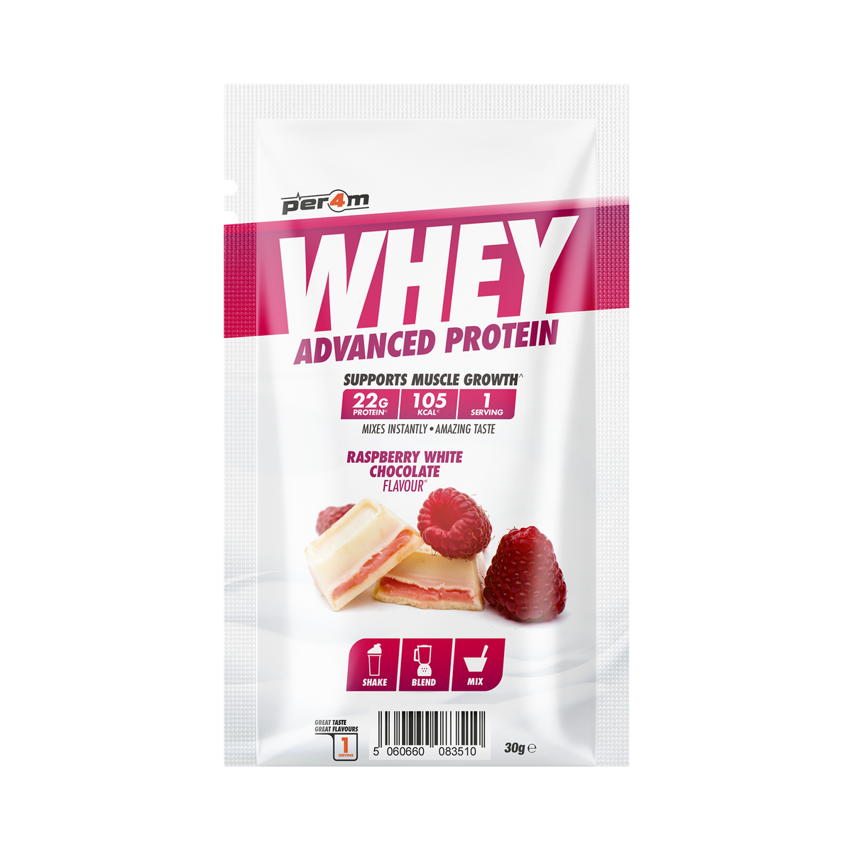 Per4m Advanced Whey sachet Raspberry White Choco