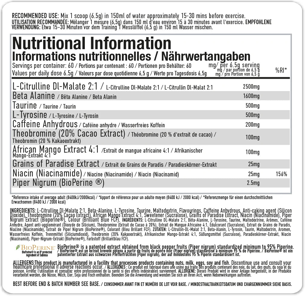 Per4m Energy Pre Workout 390g Blue Raspberry