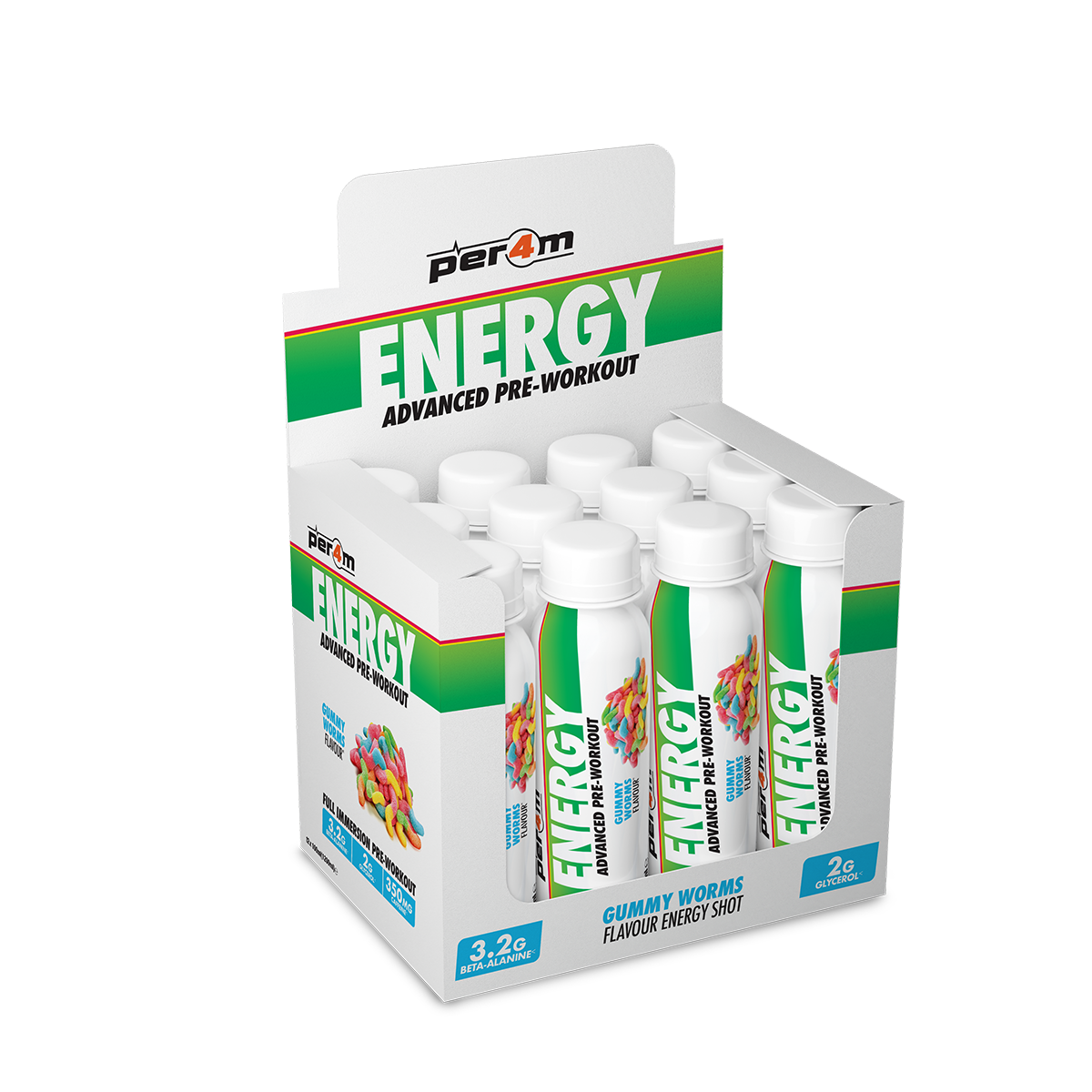 Per4m Energy Pre Workout Shot 12x100ml - Gummy Worms