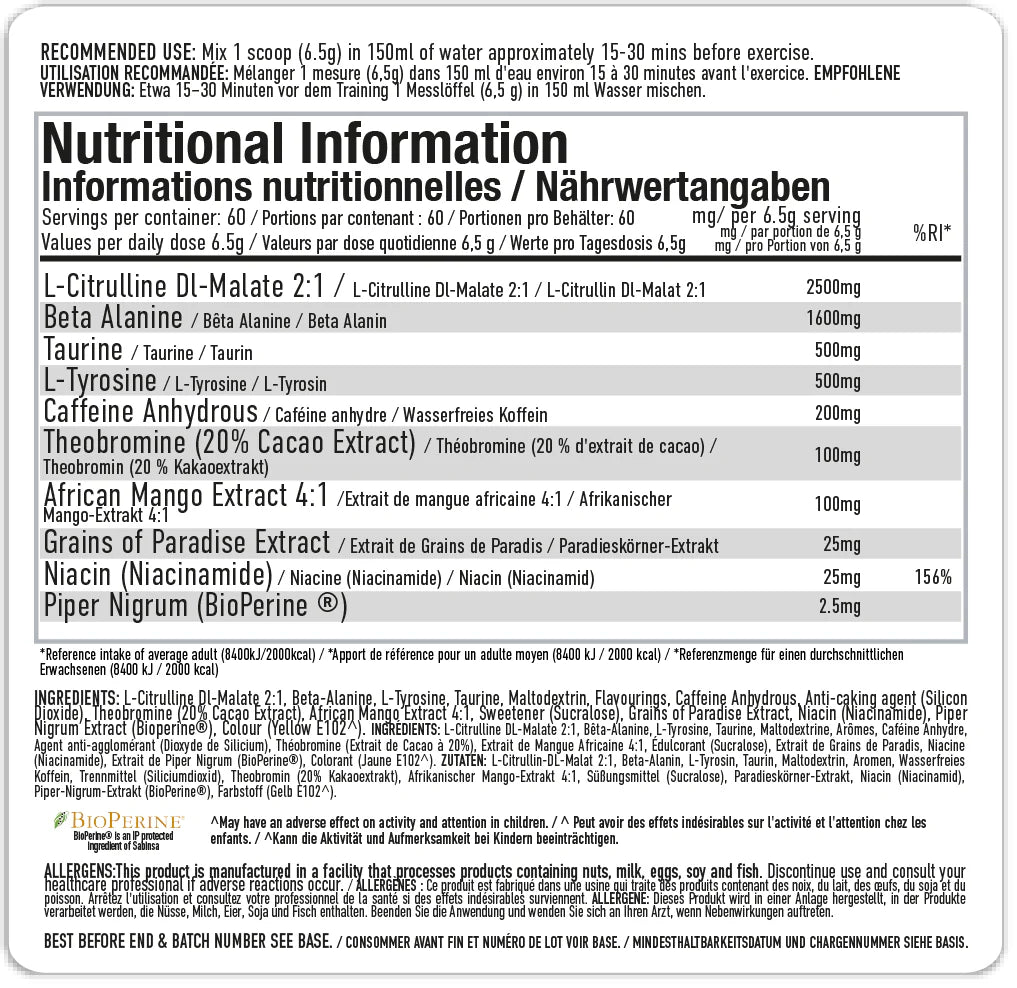 Per4m Energy Pre Workout 390g Lemon Sherbet Fizz