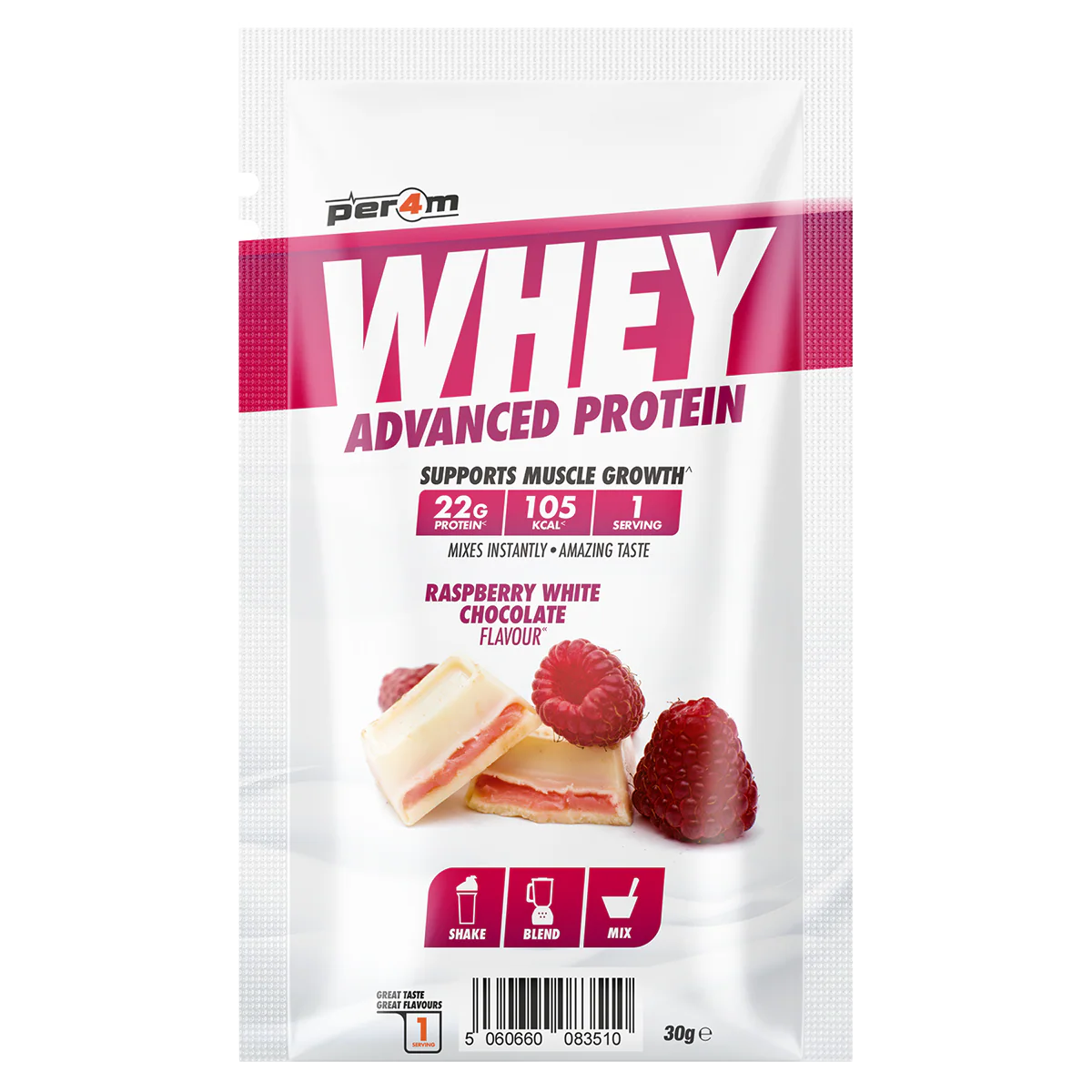 Per4m Advanced Whey Protein Sachet 30g Raspberry White Chocolate